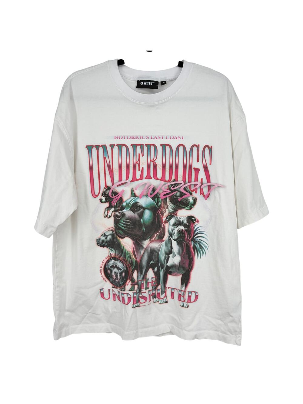 G West Underdogs The Undisputed White Pitbull Graphic Cotton Tee Shirt Size XL